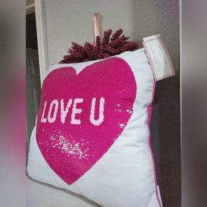 Cupcakes Cashmere Valentine's Conversation Heart Sequined Pillow Love U Be Mine